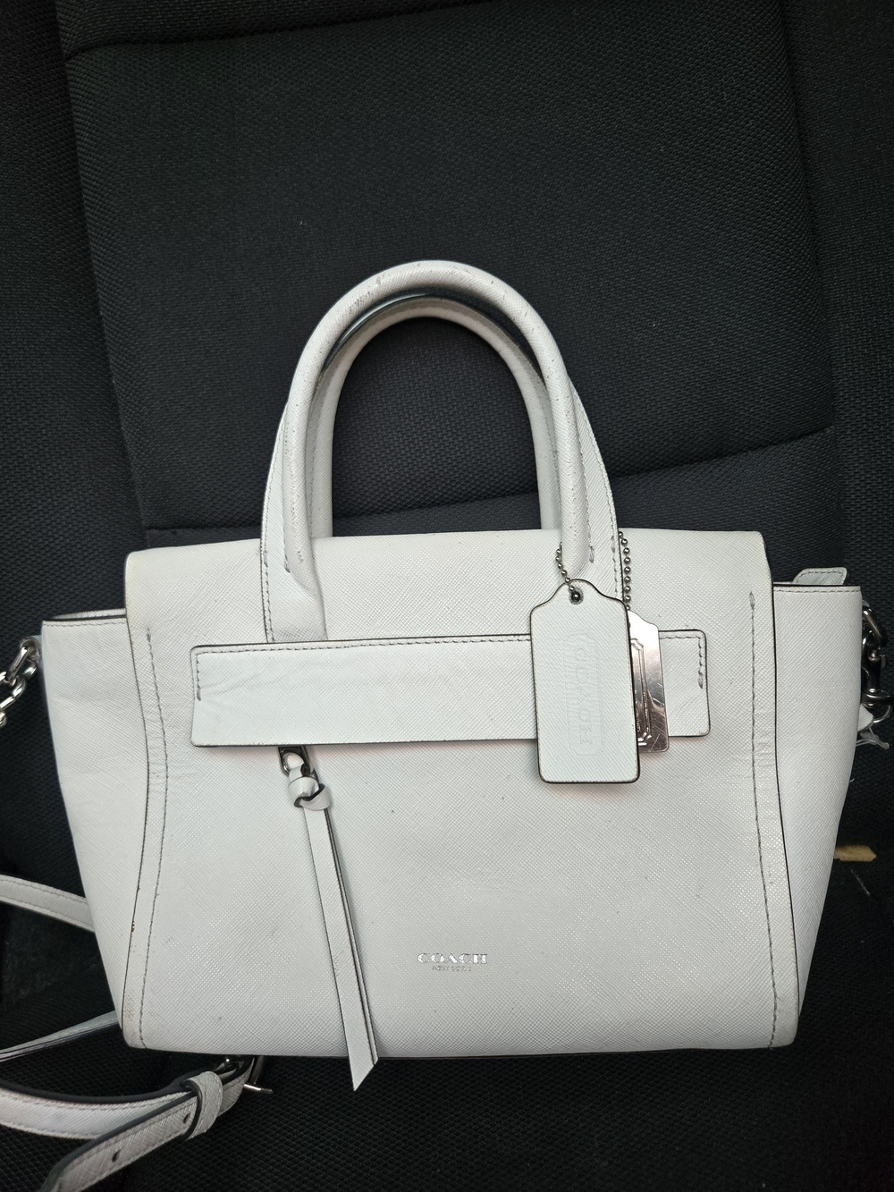 Women's Coach White Leather Satchel with Silver Hardware